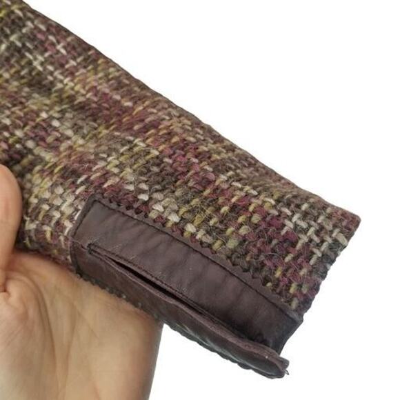 Arkis Womens Wool Alpaca Tweed Blazer Size 8 Leather Trim Dark Academia Career - Picture 5 of 10